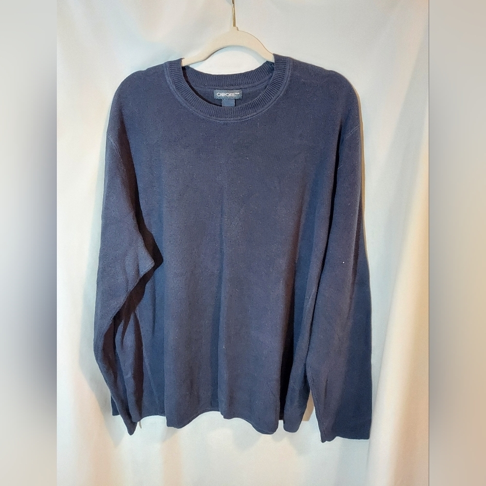 Cherokee Classic Blue Ribbed Trim Crewneck Sweater